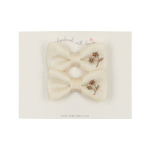 Embroidered Silk Ivory Piggy Clips