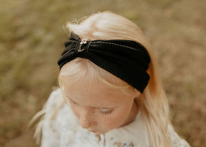 Black Ribbed Turban with Embroidery