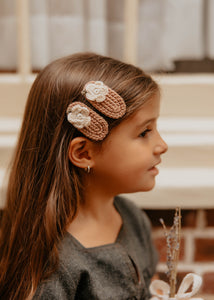 Mauve Flat Flower Crochet Clips