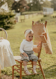 Ivory Ribbed Turban with Embroidery