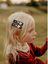 Black Ribbed Rose Embroidered Clips