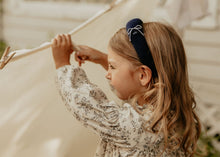 Navy Wide Ribbed Headband with Bow Detail