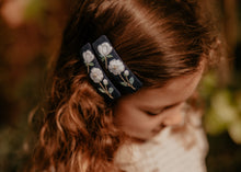 Navy Floral Embroidered Clips