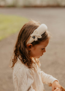 Ivory Mohair Headband with Bow Detail