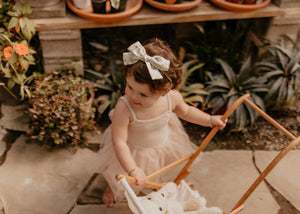 Ivory Linen Floral Baby Bow