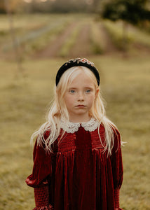 Black Ribbed Rose Embroidered Headband