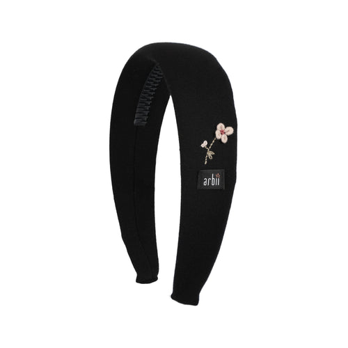 Black Headband with Embroidered Detail
