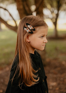 Black Multi Flowers Embroidered Clips