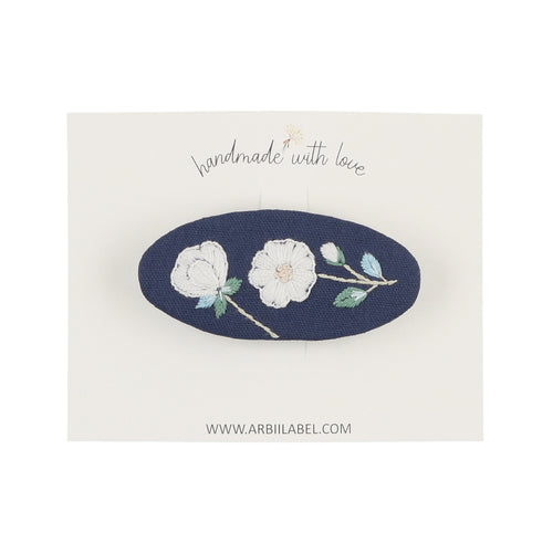 Navy Floral Embroidered Barrette