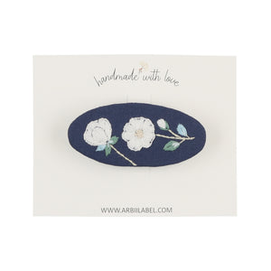 Navy Floral Embroidered Barrette