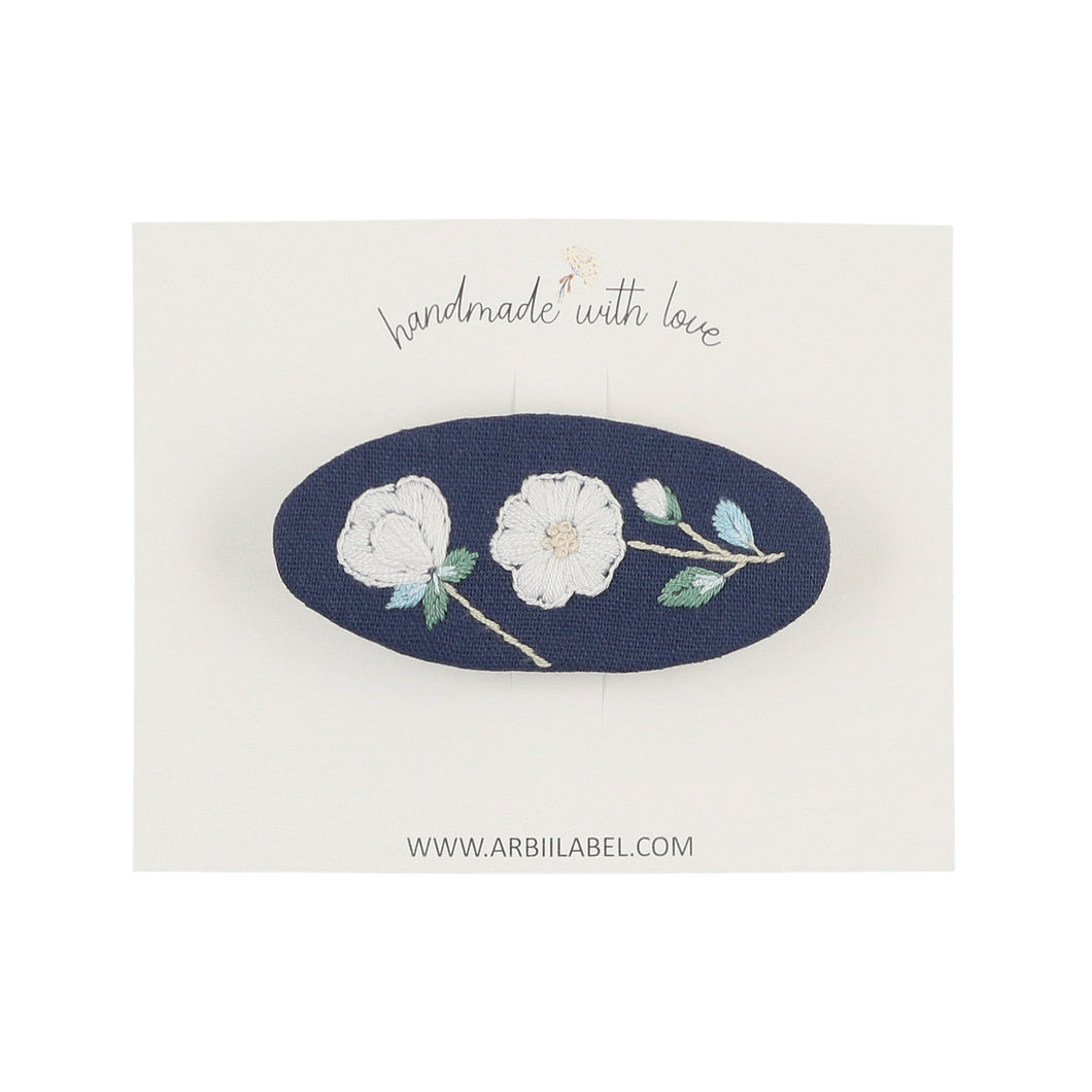 Navy Floral Embroidered Barrette