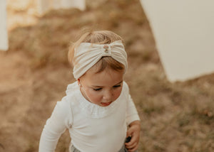 Ivory Ribbed Turban with Embroidery