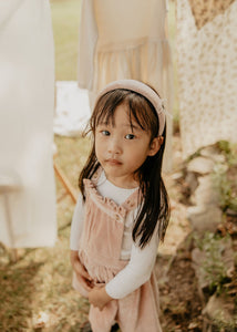 Pink Velvet Padded Headband with Lace Detail
