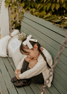 Ivory Velvet Bow with Vintage Embroidery