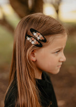 Black Multi Flowers Embroidered Clips