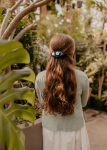 Navy Floral Embroidered Barrette