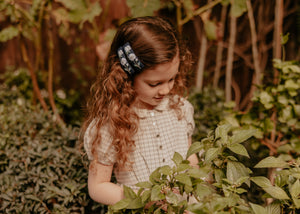 Navy Floral Embroidered Clips