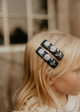 Navy Floral Embroidered Clips