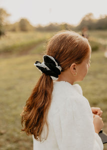 Black Ribbed Scrunchie with Crochet Detail