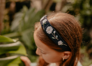 Navy Floral Embroidered Headband