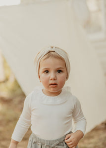 Ivory Ribbed Turban with Embroidery