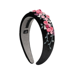 Black Velvet Embroidered Berry Headband