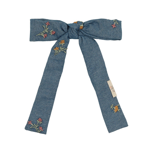 Embroidered Denim Bow