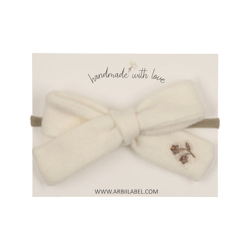 Ivory Velvet Baby Bow with Vintage Embroidery
