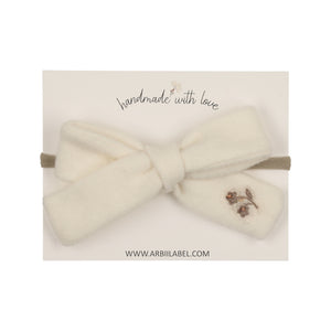 Ivory Velvet Baby Bow with Vintage Embroidery