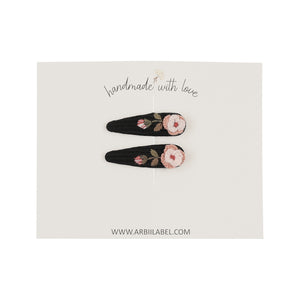 Black Mini Ribbed Rose Embroidered Clips