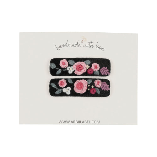 Black Velvet Embroidered Clips