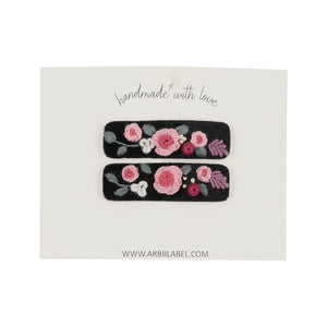 Black Velvet Embroidered Clips