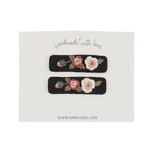 Black Ribbed Rose Embroidered Clips
