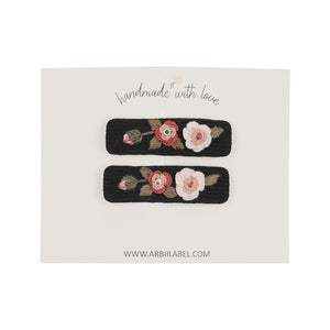 Black Ribbed Rose Embroidered Clips