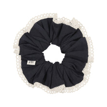 Navy Ribbed Scrunchie with Crochet Detail