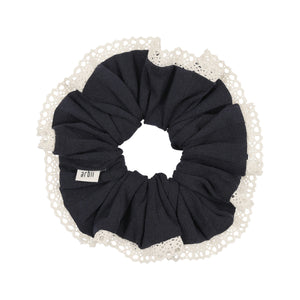 Navy Ribbed Scrunchie with Crochet Detail