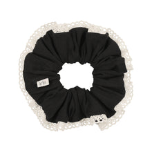 Black Ribbed Scrunchie with Crochet Detail