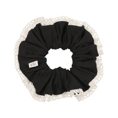 Black Ribbed Scrunchie with Crochet Detail