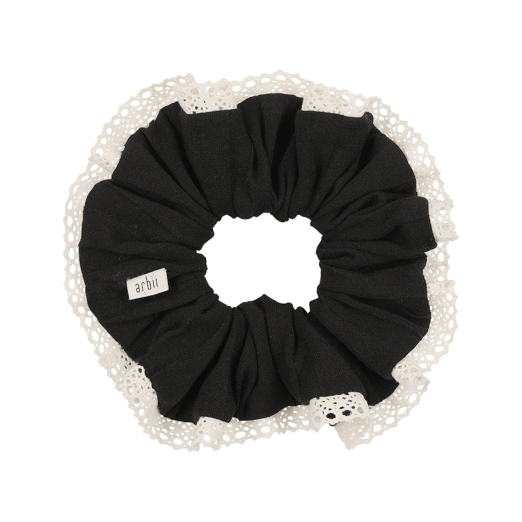 Black Ribbed Scrunchie with Crochet Detail