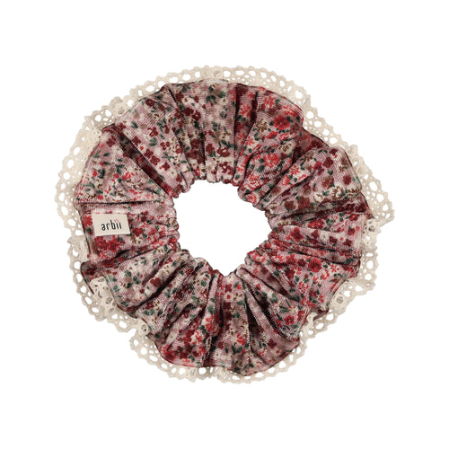 Velvet Floral Scrunchie with Crochet Detail