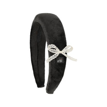 Black Velvet Padded Headband with Lace Detail