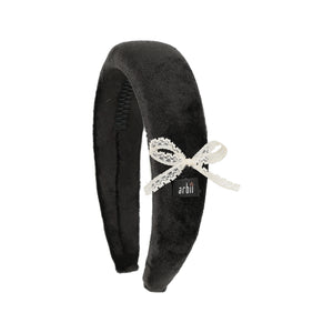 Black Velvet Padded Headband with Lace Detail