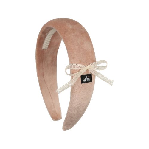 Pink Velvet Padded Headband with Lace Detail