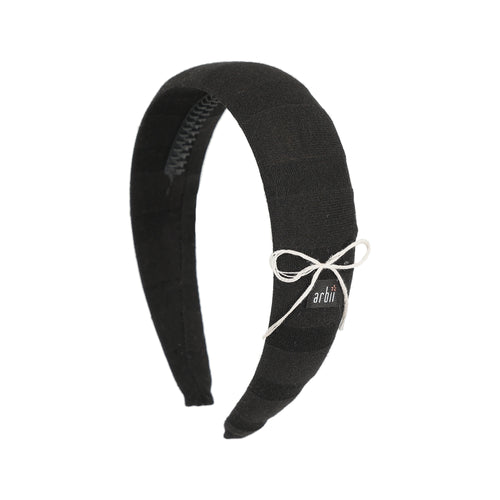 Black Wide Ribbed Headband with Bow Detail