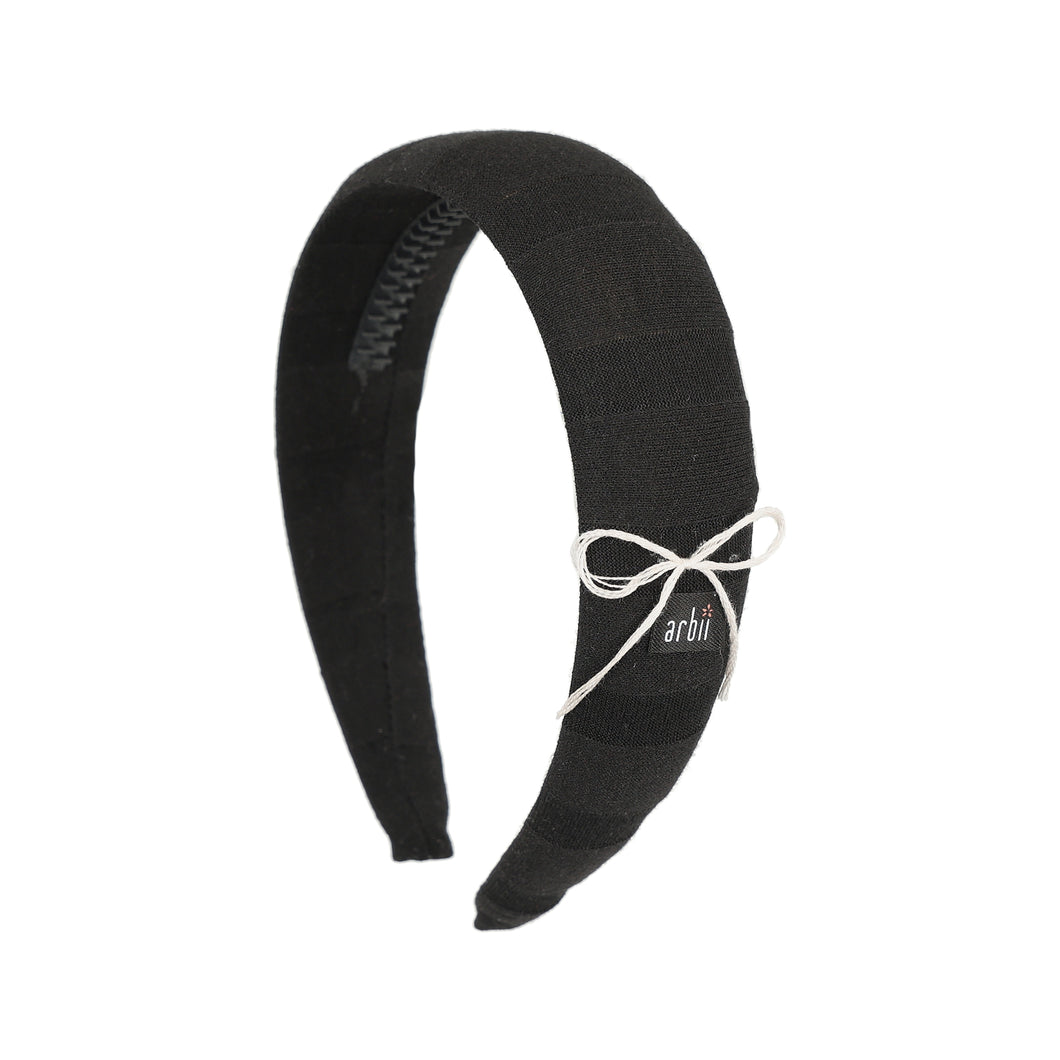 Black Wide Ribbed Headband with Bow Detail