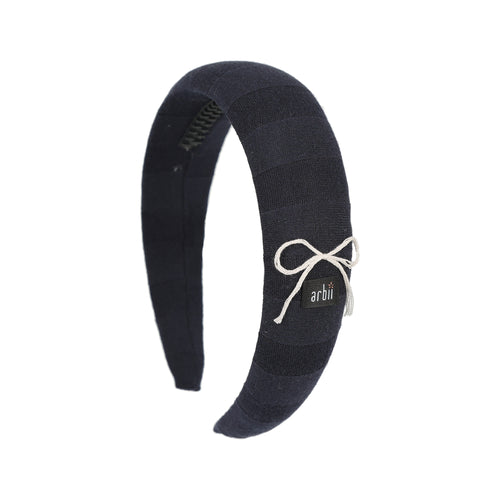 Navy Wide Ribbed Headband with Bow Detail