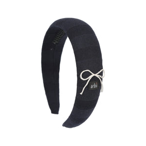 Navy Wide Ribbed Headband with Bow Detail