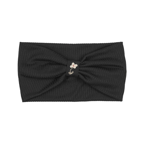 Black Ribbed Turban with Embroidery