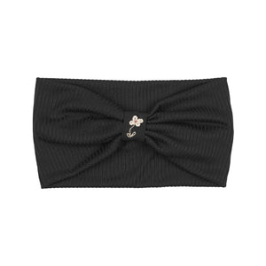 Black Ribbed Turban with Embroidery