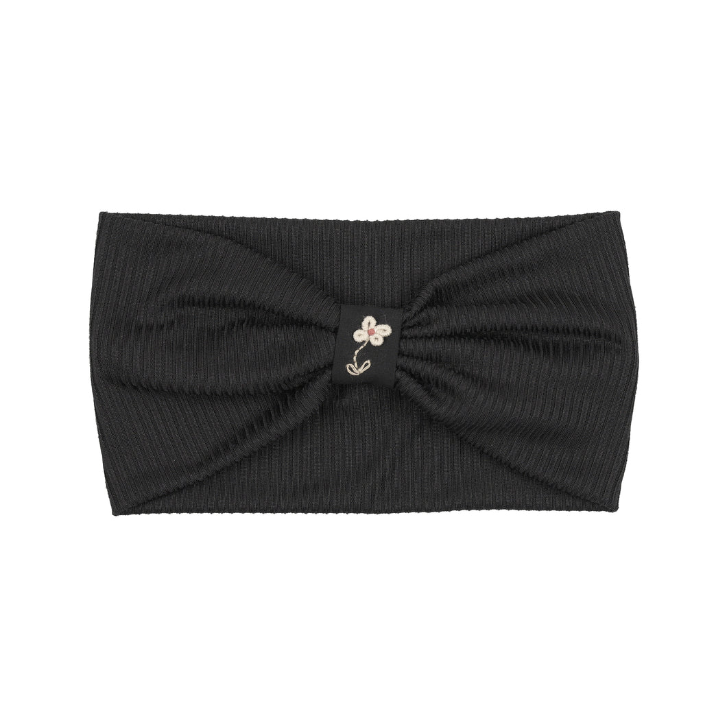 Black Ribbed Turban with Embroidery